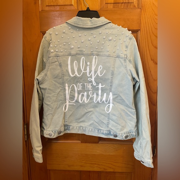 “Wife of the Party” Jean Jacket w/ Pearl Detail - Picture 2 of 6